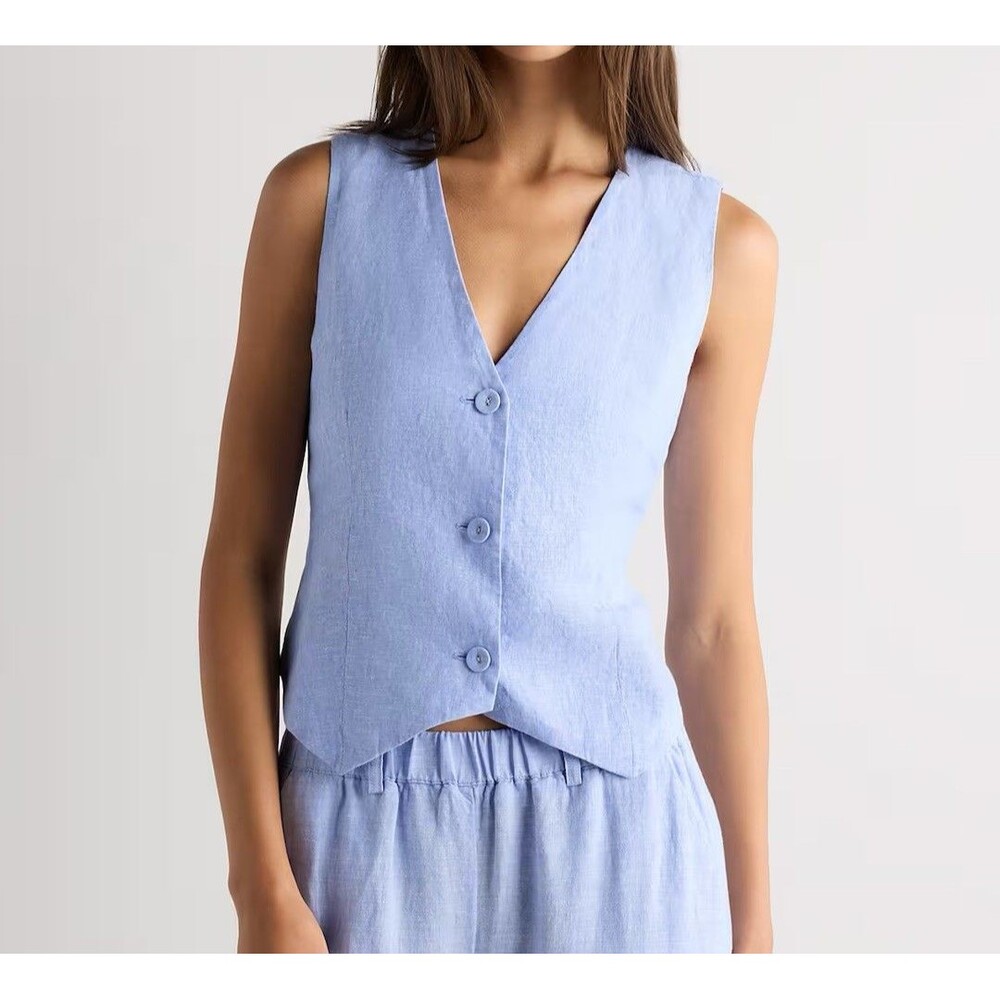 NWOT Quince 100% European Linen Vest Women’s XL French Blue Sleeveless Tank